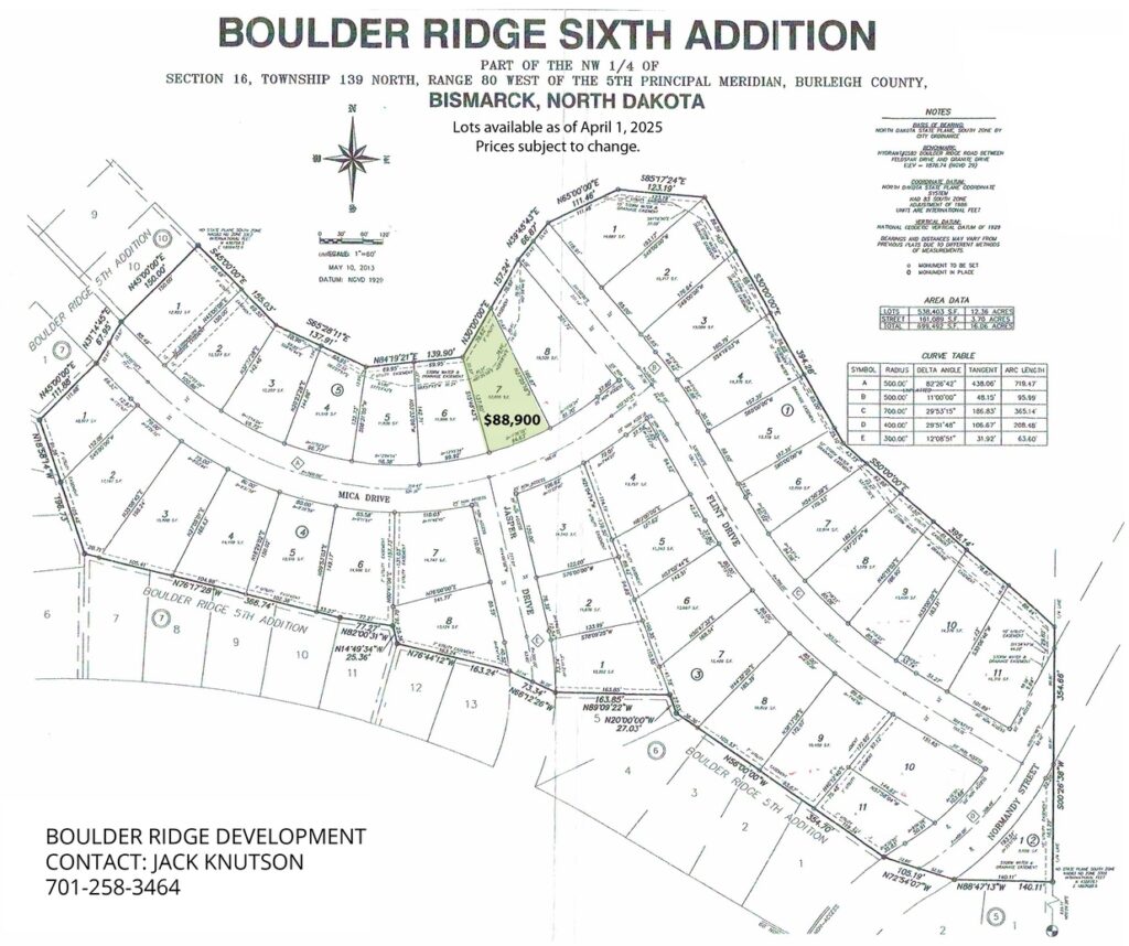 Boulder Ridge 6th Addition lot map
