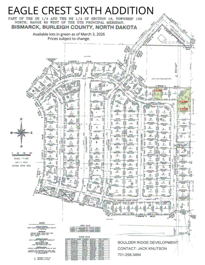 Eagle Crest 6th Addition lot map